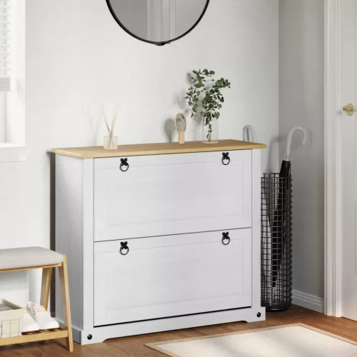 vidaXL Cipőszekrény Corona Fehér 99 x 32 x 85 cm Tömör fenyőfa
