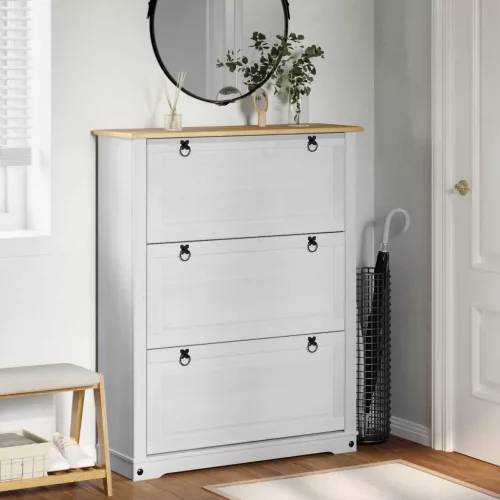 vidaXL Cipőszekrény Corona Fehér 99 x 32 x 122 cm Tömör fenyőfa
