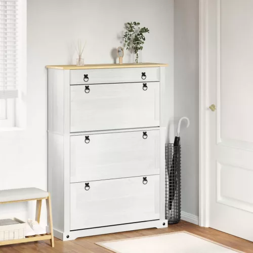 vidaXL Cipőszekrény Corona Fehér 99 x 32 x 138 cm Tömör fenyőfa