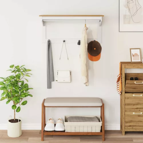 vidaXL Kabáthorog HILL Fehér és mézbarna 90 x 35 x 41.5 cm Tömör fenyő