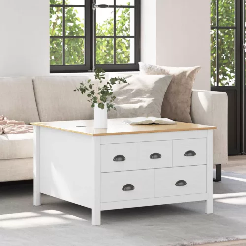vidaXL Dohányzóasztal HILL Fehér és mézbarna 79.5 x 79.5 x 49 cm