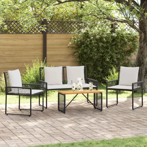 vidaXL Kültéri Bútor Szett párnával 4 pcs Fekete és krémfehér