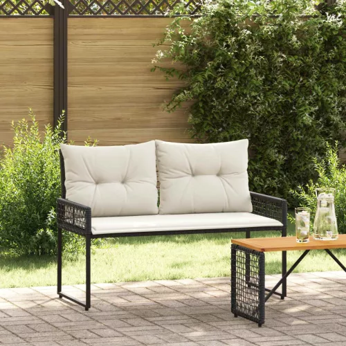 Kerti pad párnával Fekete és krémfehér 118 x 55 x 82 cm