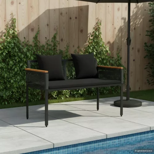 Kerti pad 2 -Seater 117 x 54 x 74.5 cm polirattan Fekete
