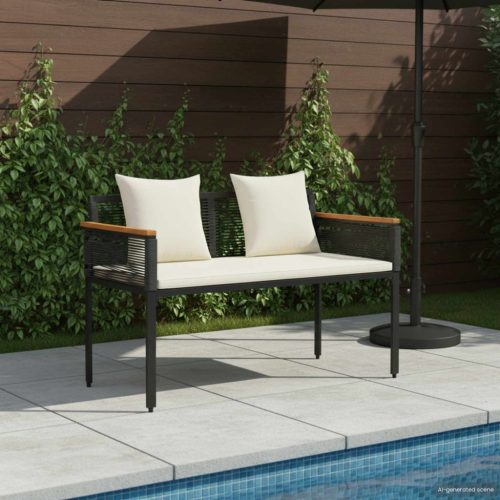 vidaXL Kerti pad Fekete és krémfehér 117 x 54 x 74.5 cm polirattan