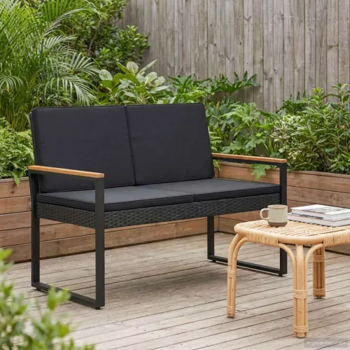 vidaXL Kerti pad párnával Fekete 107 x 61 x 80 cm polirattan