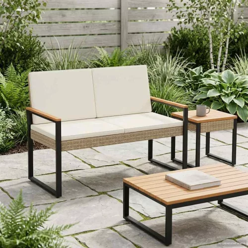 Kerti pad 2 -Seater 107 x 61 x 80 cm polirattan Négyszögletes