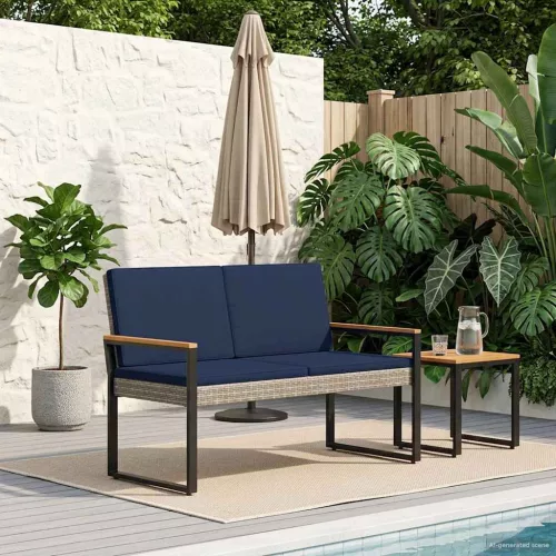 vidaXL Kerti pad Szürke és sötétkék 107 x 61 x 80 cm polirattan