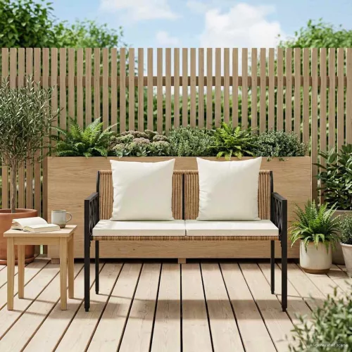 Kültéri padok 2 -Seater 116 x 56 x 75 cm polirattan