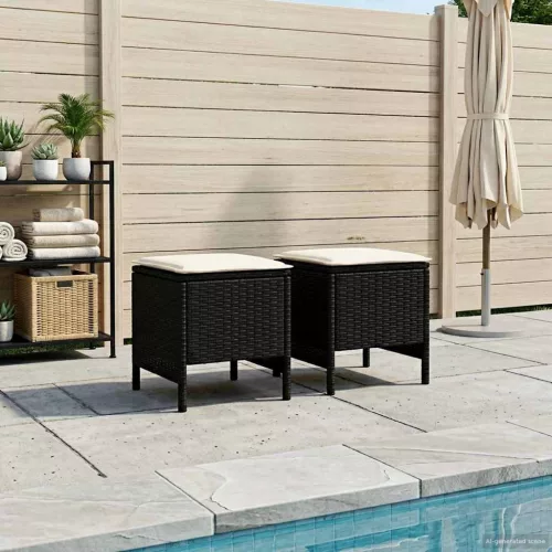 vidaXL Kerti lábtartó 2 Darab Fekete és Krém 38 x 38 x 45 cm PE Rattan