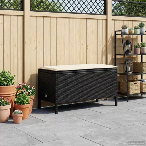 vidaXL Kerti lábtartó Fekete és Krém 80 x 38 x 45 cm PE Rattan