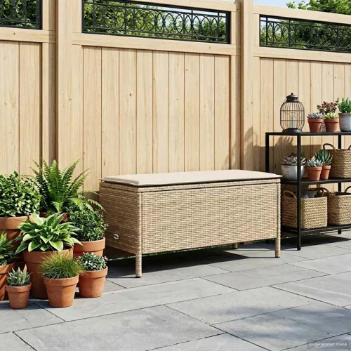 vidaXL Kerti lábtartó párnával Beige és krém 80 x 38 x 42 cm PE Rattan