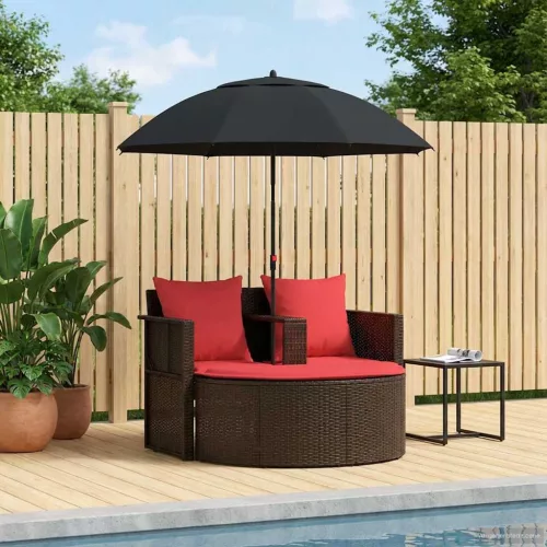 vidaXL Kerti kanapé Barna és Piros 168 x 168 x 180 cm polirattan