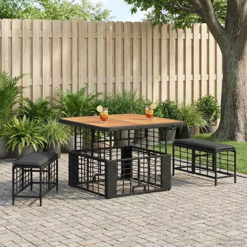 vidaXL Kert étkező szett 3 pcs Fekete és Szürke Poli Rattan és Akácfa