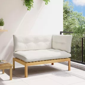   vidaXL Sarok Kanapé Egység Világos akác és krémfehér 132 x 92 x 82 cm
