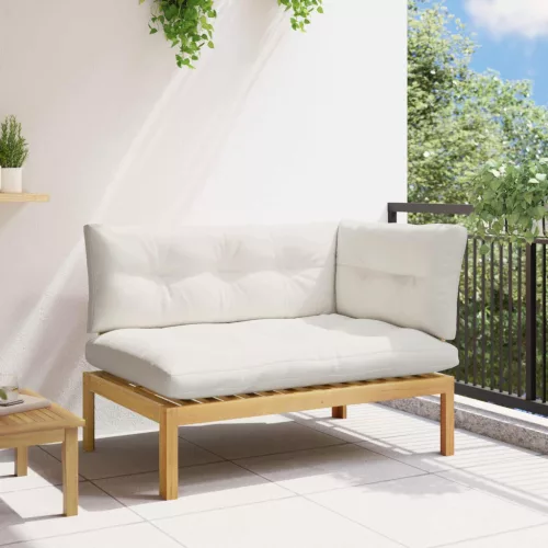 vidaXL Sarok Kanapé Egység Világos akác és krémfehér 132 x 92 x 82 cm