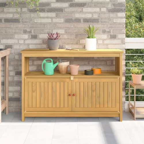 vidaXL Kert oldalsó asztal Világos akác 110 x 35 x 75 cm Tömör Akácfa