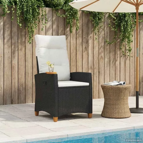 vidaXL Dönthető szék tea tállal párnával 62 x 64 x 112 cm polirattan