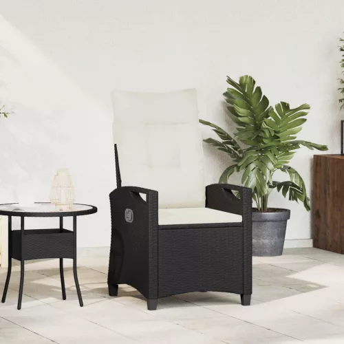 vidaXL Fekvő Kerti Szék Fekete és Krém 56 x 60 x 112 cm polirattan