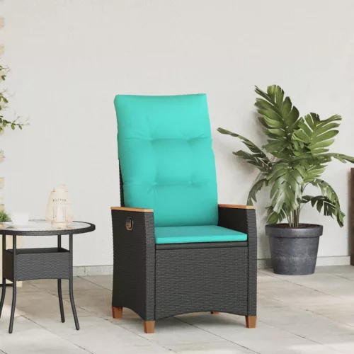vidaXL Fekvő Kerti Szék Fekete és Türkiz 64 x 57,5 x 112 cm polirattan