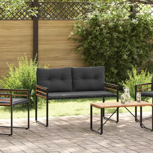 Fa réteg pad 114 x 55 x 77 cm Tömör akácfa és porbevonatos acél