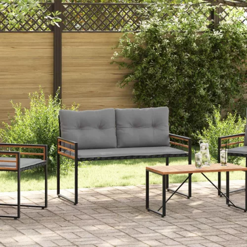 Fa réteg pad 114 x 55 x 77 cm Tömör akácfa és porbevonatos acél