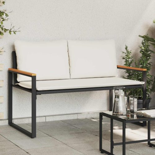 pad párnával Fekete és krémfehér 115 x 65 x 72 cm Rattan
