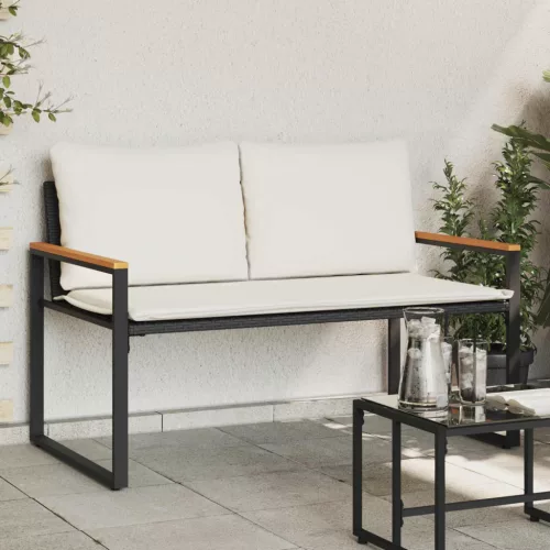 Pad párnával Fekete és krémfehér 115 x 65 x 72 cm Rattan