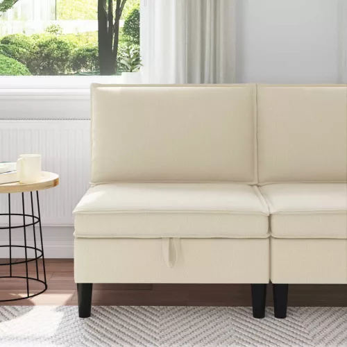 Középső Sofa tárolóval Krémszínű 70 x 70 x 82 cm Bársony