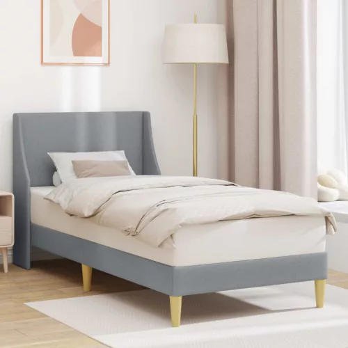 vidaXL Ágykeret Egyszínű fejtámlával Világosszürke 90 x 200 cm szövet