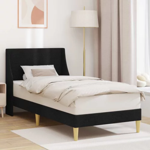 vidaXL Ágykeret Egyszínű fejtámlával Fekete 90 x 200 cm szövet