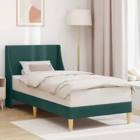   vidaXL Ágykeret Egyszínű fejtámlával Sötétzöld 90 x 200 cm szövet