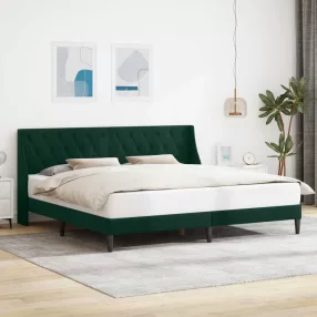   vidaXL Ágykeret fejtámlával Sötétzöld 200 x 200 cm Bársony