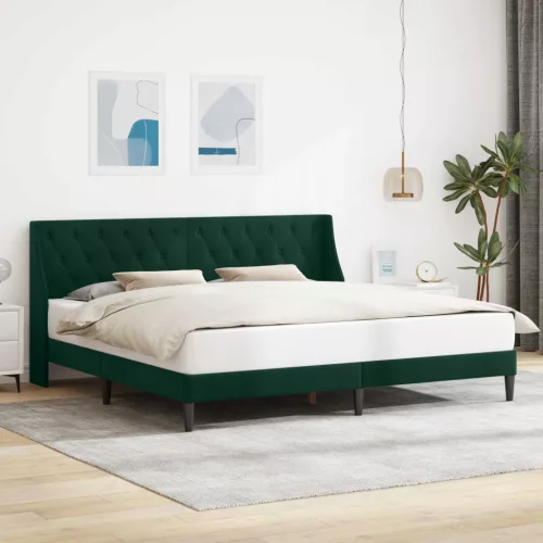 vidaXL Ágykeret fejtámlával Sötétzöld 200 x 200 cm Bársony