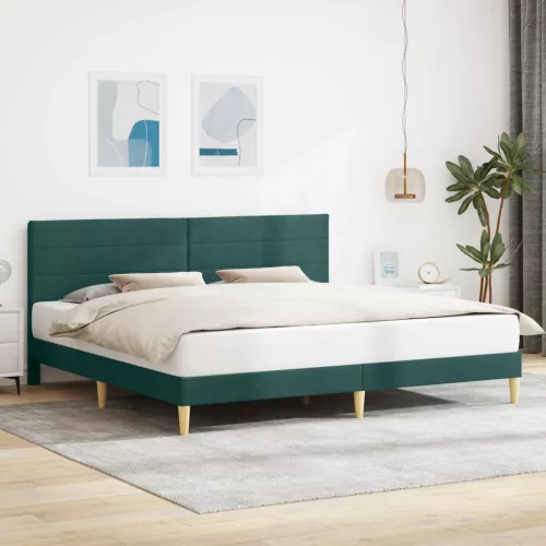 vidaXL Ágykeret fejtámlával Sötétzöld 200 x 200 cm Szövet