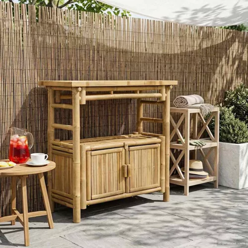 vidaXL Konzolasztal polcokkal Természetes 80 x 35 x 75 cm Bambusz