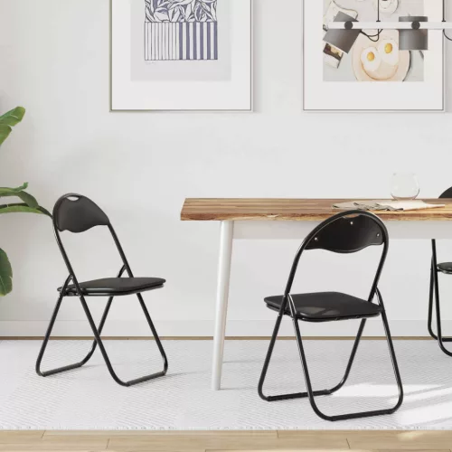 vidaXL Összecsukható szék 2 pcs Fekete 48 x 43,5 x 81 cm Műbőr