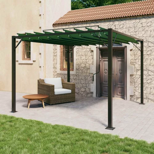 vidaXL Sátras pavilon lamellás tetővel Zöld 3 x 3 x 2,14 m
