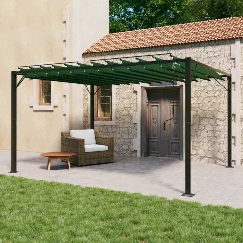 Sátras pavilon lamellás tetővel 3,07 x 4,01 x 2,14 m Zöld