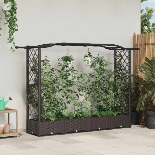 Magasított Ágy Trellis-szel és Tetővel Barna 207 x 40 x 123 cm
