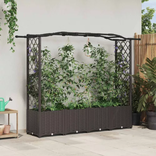 Magasított Ágy Trellis-szel és Tetővel Barna 204 x 40 x 138 cm