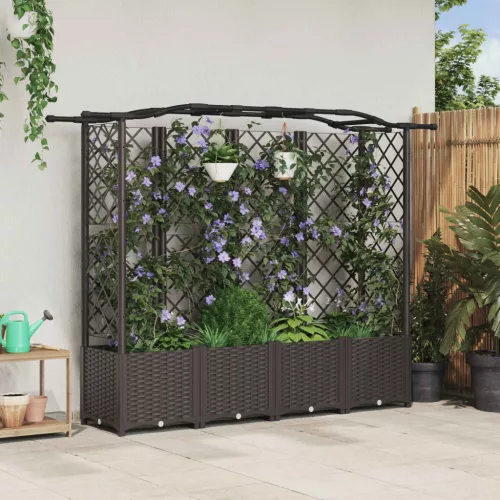 vidaXL Magasított Ágy Trellis-szel és Tetővel Barna 204 x 40 x 141 cm