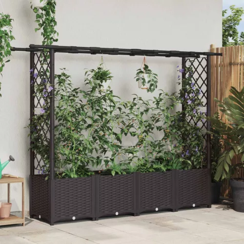 Magasított Ágy Trellis-szel és Tetővel Barna 203 x 40 x 136 cm