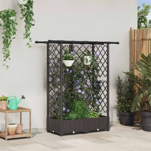 Magasított Ágy Trellis-szel és Tetővel Barna 124 x 40 x 121 cm