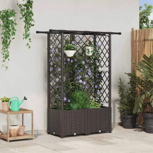Magasított Ágy Trellis-szel és Tetővel Barna 124 x 40 x 136 cm