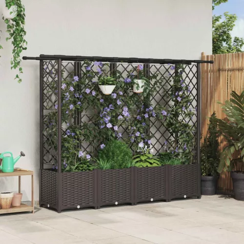 Magasított Ágy Trellis-szel és Tetővel Barna 202 x 40 x 136 cm