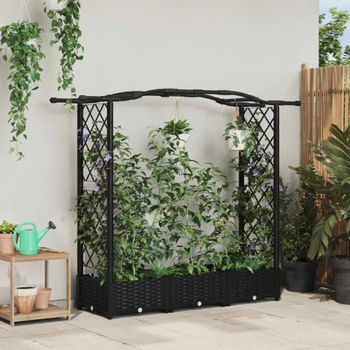 Magasított Ágy Trellis-szel és Tetővel Fekete 169 x 40 x 123 cm