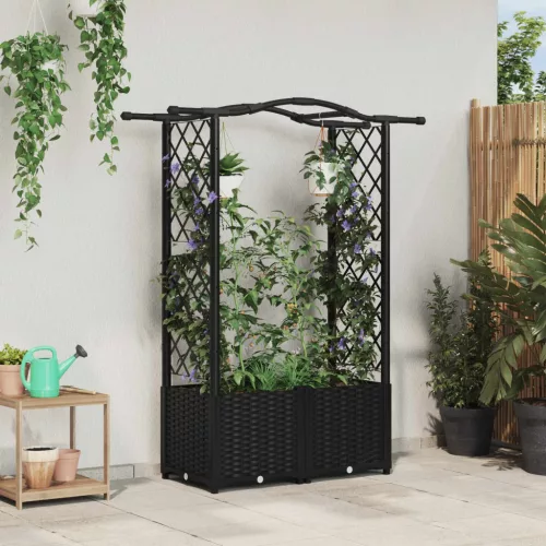 Magasított Ágy Trellis-szel és Tetővel Fekete 125 x 40 x 138 cm