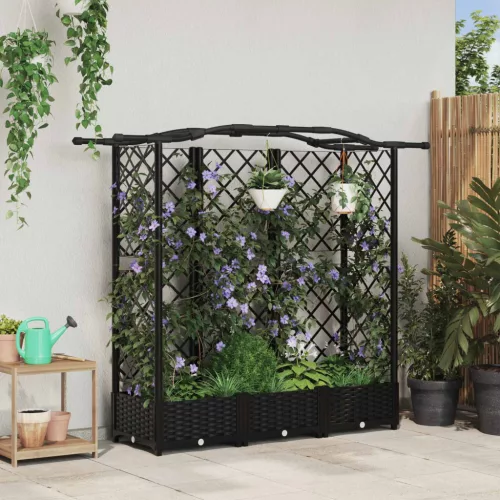 vidaXL Magasított Ágy Trellis-szel és Tetővel Fekete 163 x 40 x 126 cm