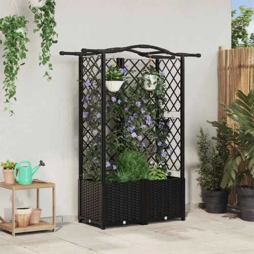 vidaXL Magasított Ágy Trellis-szel és Tetővel Fekete 122 x 40 x 141 cm